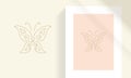 Delicate butterfly with ornamental wings line art style vector illustration