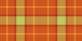 Delicate check texture tartan, masculine background pattern textile. Rustic plaid fabric seamless vector in orange and lime colors