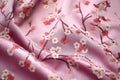 Delicate Cherry Blossoms Adorn Embroidered Kimono Fabric. Generative AI