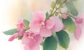 Delicate cherry blossoms in bloom on summer branches in garden. Bouquet of flower watercolor painting. Beautiful flower. Lovely Royalty Free Stock Photo