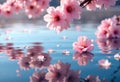 Delicate cherry blossoms reflect on a serene water surface Royalty Free Stock Photo