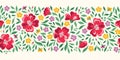 Delicate Chintz Romantic Meadow Wild Flowers Horizontal Vector Seamless Pattern Border Royalty Free Stock Photo