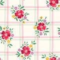 Delicate Chintz Romantic Meadow Wild Flowers and Plaid Checks Vector Seamless Pattern Royalty Free Stock Photo