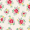 Delicate Chintz Romantic Meadow Wild Flowers and Stripes Vector Seamless Pattern Royalty Free Stock Photo