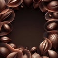 Delicate chocolate background. empty space. Cocoa beans for graphic design. Abstract background with aura, soft overlay