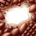 Delicate chocolate background. empty space. Cocoa beans for graphic design. Abstract background with aura, soft overlay