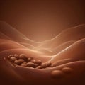 Delicate chocolate background. empty space. Cocoa beans for graphic design. Abstract background with aura, soft overlay