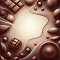 Delicate chocolate background. empty space. Cocoa beans for graphic design. Abstract background with aura, soft overlay