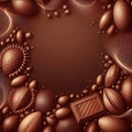 Delicate chocolate background. empty space. Cocoa beans for graphic design. Abstract background with aura, soft overlay