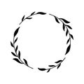 Delicate circle wreath. Hand drawn floral frame with leaves. Royalty Free Stock Photo