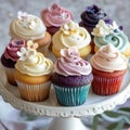 A Delicate Collection of Decorated Cupcakes on a White Stand Royalty Free Stock Photo