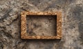 Delicate cork frame on minimalistic natural material, space for text Royalty Free Stock Photo