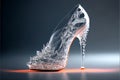 Delicate crystal high heel shoe.Translucent women's high heel shoe with splash decorations.Shoe design concept.