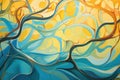 Art Nouveau Blue, Green, and Yellow Intricate Abstract Design Background Ai Generated Illuctration