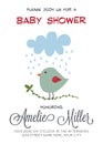 Delicate customizable baby shower card template with bird