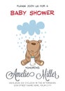 Delicate customizable baby shower card template with teddy bear