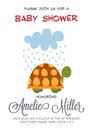Delicate customizable baby shower card template with turtle