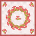 Delicate cute scarf pattern colors in trendy coral color on beige background in black polka dots