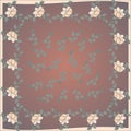 Delicate cute scarf pattern with flowers in trendy colors on brown background.Floral print for scarf,textile,covers,surface,