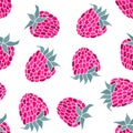 Delicate cute seamless pattern of hand-drawn raspberry berries