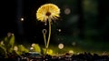 Delicate dandelion with raindrop reflecting sunlight rays, nature s interplay of rain and sunshine Royalty Free Stock Photo