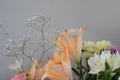 Delicate decorative bouquet of lilies close-up