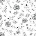 Delicate decorative swirly floral pattern with roses background.