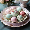 Delicate Delights: Pastel Easter Candies and Chocolates on Porcelain Plate