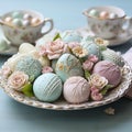 Delicate Delights: Pastel Easter Candies and Chocolates on Porcelain Plate