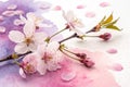 Beautiful cherry flowers on watercolor background Royalty Free Stock Photo