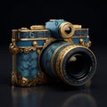 Delicate Designs: An Ornate Camera In Dark Azure And Gold