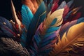 Delicate and detailed bouquet of feathers. Soft abstract colorful. Unique decoration quills and plumes.