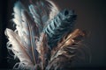 Delicate and detailed bouquet of feathers. Soft abstract romantic pastels. Unique decoration teal quills and plumes.