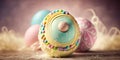 Delicate detailed Easter egg candy. Spring pastel desserts. Sugar cookies and cakes. Delicious meringue sweets.