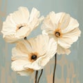 Delicate Earth Tone Poppy Wall Art: Ivory Painted Illustrations Royalty Free Stock Photo