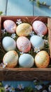 Delicate Easter eggs nestled in craft box, perfect Easter present