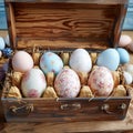 Delicate Easter eggs nestled in craft box, perfect Easter present