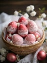 Delicate Easter Eggs in a Rustic Basket Royalty Free Stock Photo
