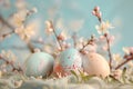 Pastel Easter Eggs with Blooming Branches