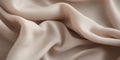 Delicate Fabric with Soft Flowing Texture. Folded Beige Satin Textile. Light Cloth Background. Generative AI