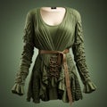 Delicate Fantasy Green Cardigan Dress With Belts - High Detailed And Rebellious Crafts