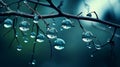 Delicate Fantasy Worlds: Water Drops On Tree Branches Wallpaper