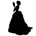 Delicate female silhouette in antique ball gone with fan