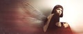 Delicate, feminine fragility. Young woman with wings. Royalty Free Stock Photo