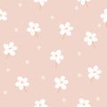 Delicate floral background. Small white flowers and dots on a pink background. Wallpaper, furniture fabric, textile Royalty Free Stock Photo