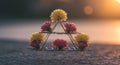 delicate floral display on wire structure against a soft sunset backdrop - generated using ai