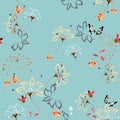 Delicate floral pattern with field plants. Botanical motifs scattered randomly on a turquoise background. Seamless vector for fash Royalty Free Stock Photo