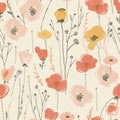 Delicate Floral Pattern with Poppies and Wildflowers Royalty Free Stock Photo