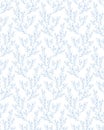 Delicate Floral Repeatable Vector Pattern. Blue Twigs and Leaves.