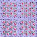 Delicate floral seamless pattern of violets and roses on light blue background